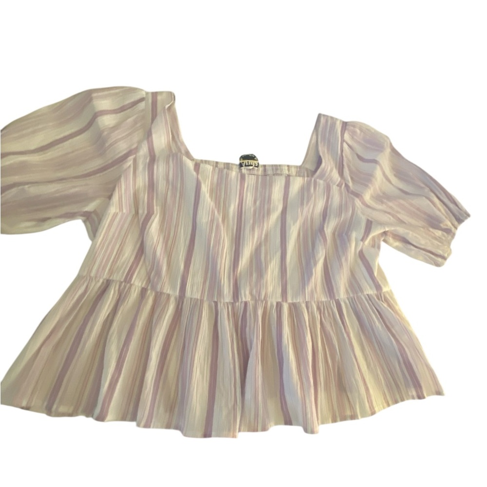 ARULA Striped Pink and White Peplum Top